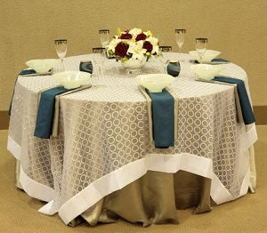 We Rent Linens, White Ringlets Table Linen